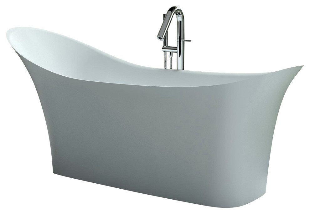 ADM Curved Freestanding Bathtub, White, 74.4" Contemporary Bathtubs