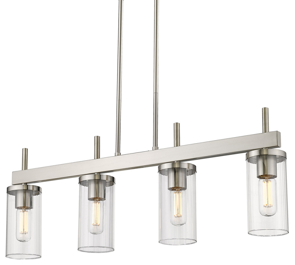 Winslett Linear Pendant in Pewter with Ribbed Clear Glass Shades