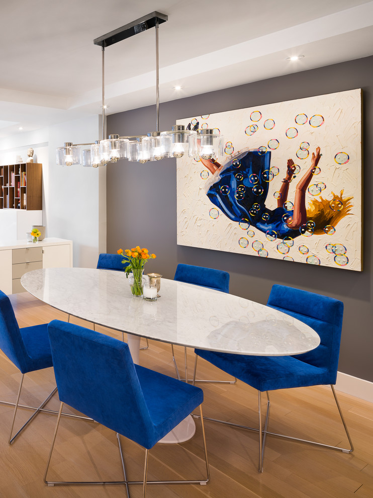 Inspiration for a contemporary dining room remodel in New York with gray walls