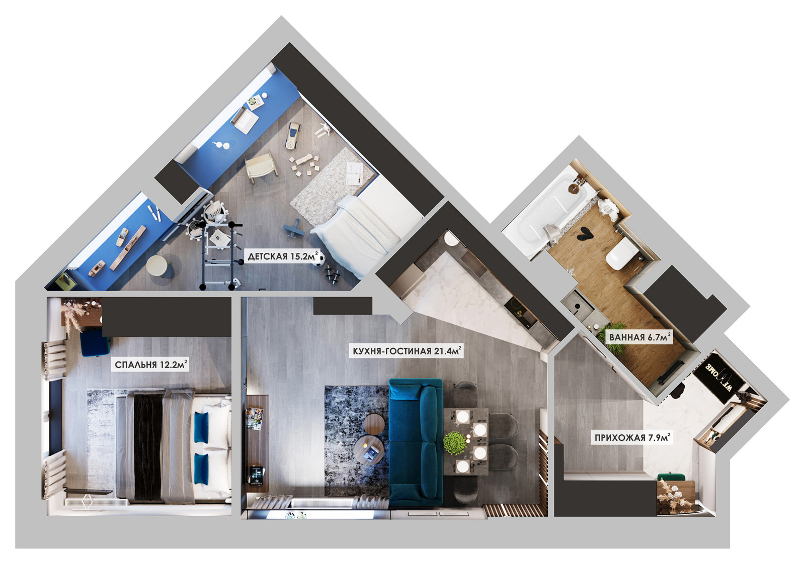 Проект квартиры 63,7кв.м. для молодой семьи