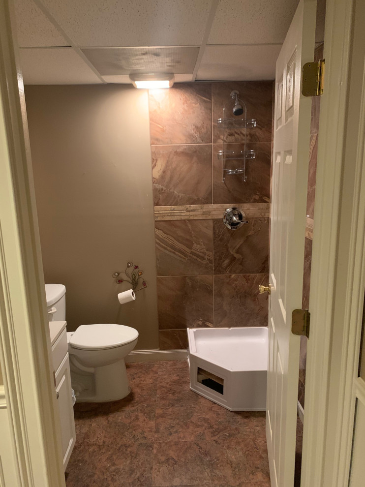 Before half bath: Them Downstairs- Basement Remodel