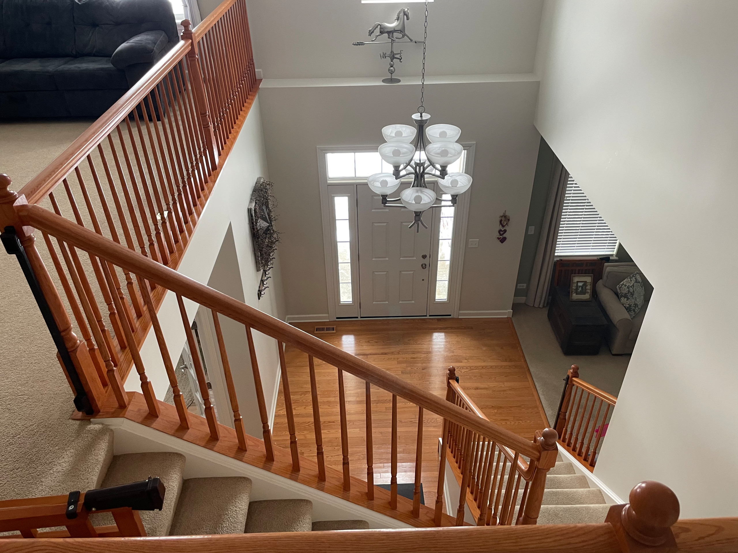 White Oak Provincial Box Newels with square white balusters