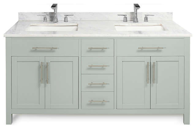 Malibu 60" Vanity Cabinet and Stone Top, Ocean Gray, Carrara