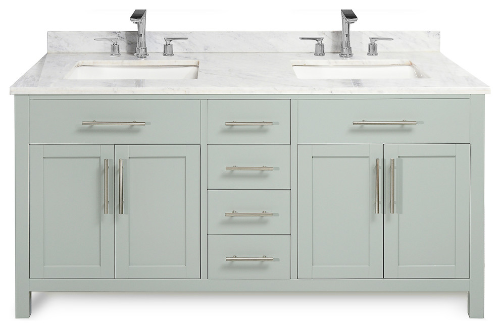 Malibu 60" Vanity Cabinet and Stone Top, Ocean Gray, Carrara