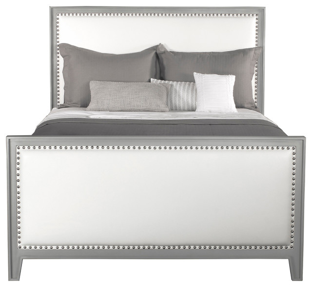 Amelia Modern Classic Nailhead Trim Pure White Leather Upholstered Amelia Modern Classic Nailhead Trim Pure White Leather Upholstered Bed King