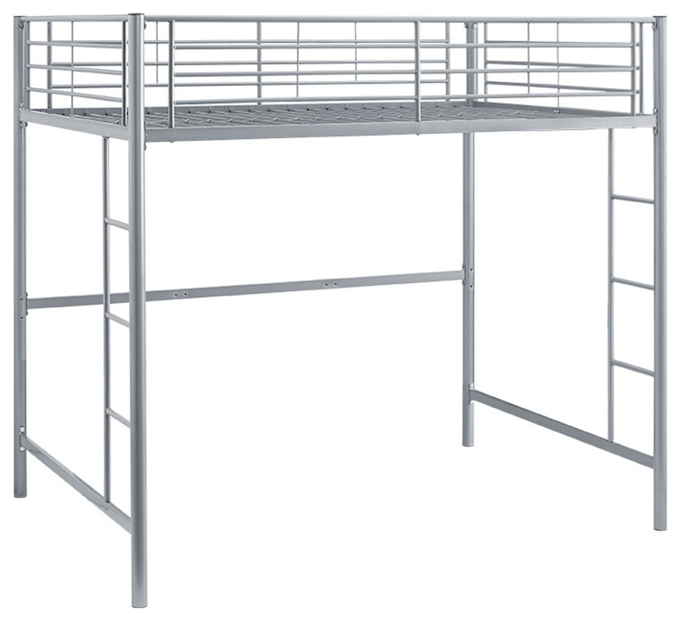 Premium Metal Full Size Loft Bed, Silver Contemporary Loft Beds
