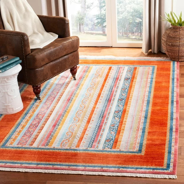 Contemporary Area Rug, Unique Colorful Design With Bordered Pattern, 9' X 11'7"