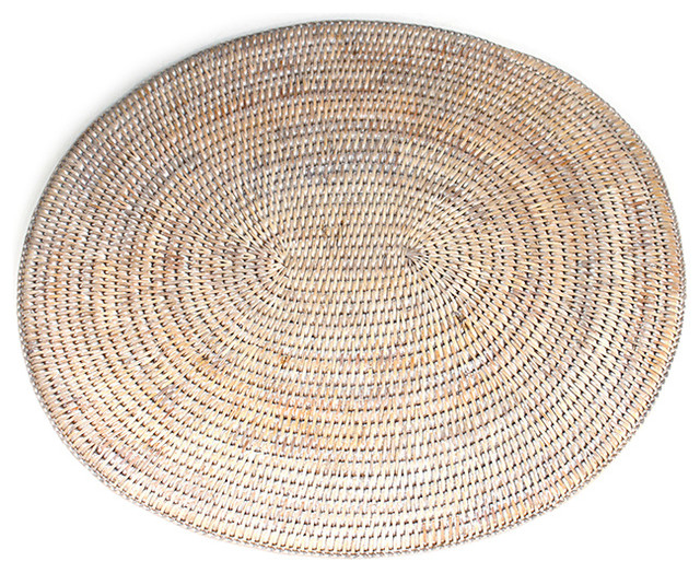 White Rattan Oval Placemats, Set of 4 Beach Style Placemats by