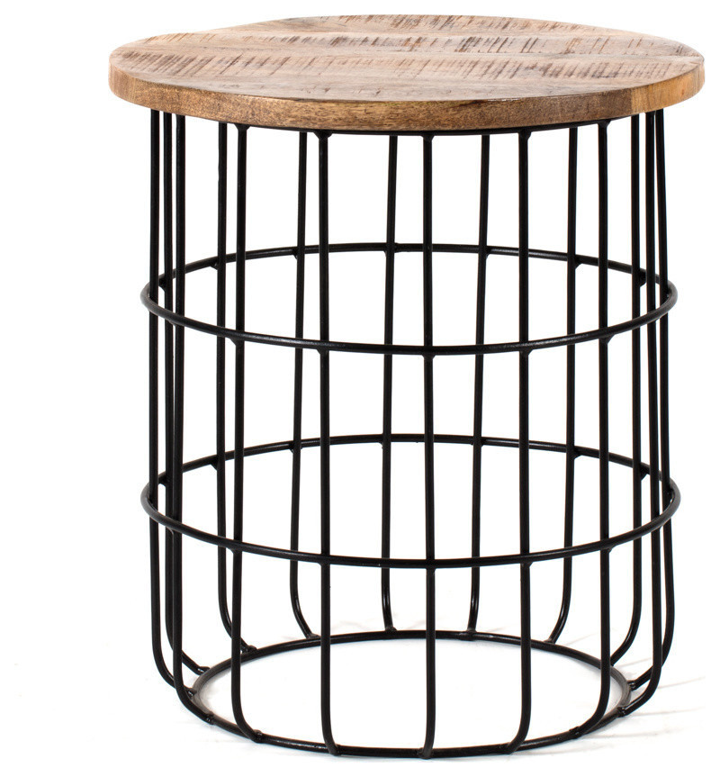 Auxon Designer Cage Side Table Industrial Tables And End - Centric Natural Black Wood Round Coffee Table Auxon Designer Cage Side Table Industrial Tables And End - Centric Natural Black Wood Round Coffee Table