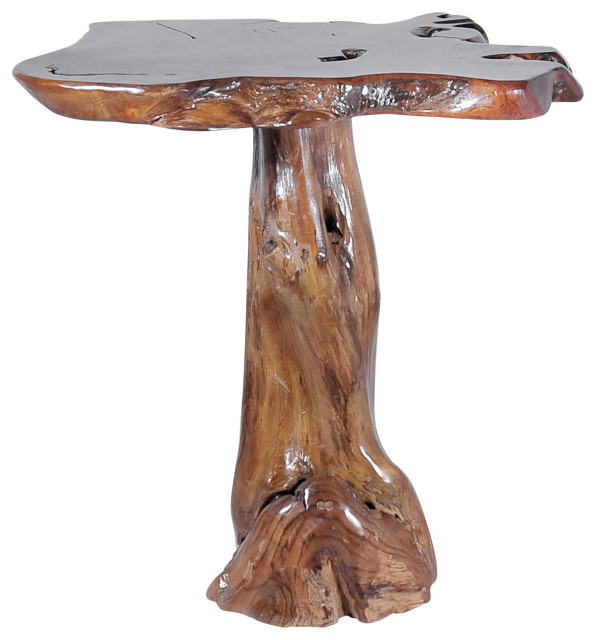 Teak Slab Rustic Bar Table Made From Solid Genuine Wood Outdoor Pub And Bistro Tables By Chic Houzz Teak Slab Rustic Bar Table Made From, Rustic Outdoor Bar Table
