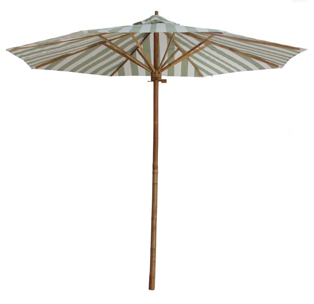 7 Foot Bamboo Umbrella With Celadon Stripes Polyester Canvas