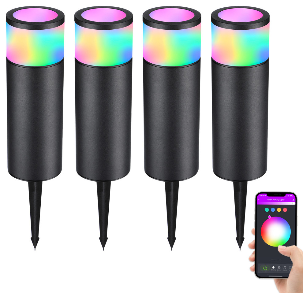 4Pack Smart Low Voltage Pathway Lights, RGB Color Changing Landscape Lights Contemporary