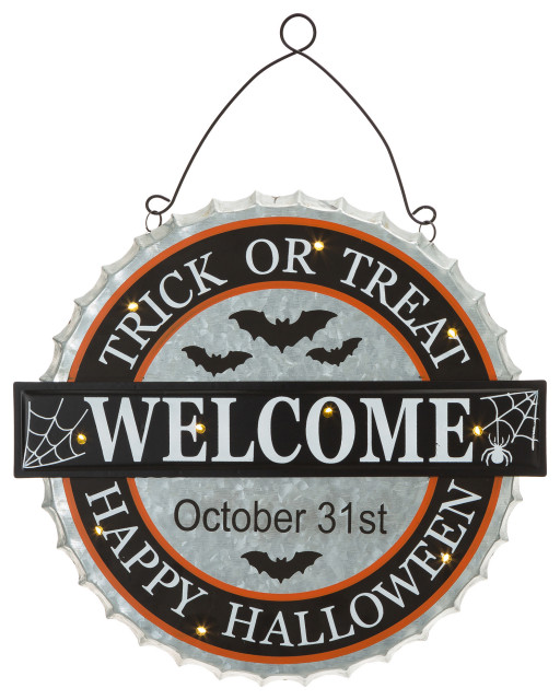 14"L Lighted Halloween Metal Bottle Cap Wall Sign Modern Outdoor Holiday Decorations by