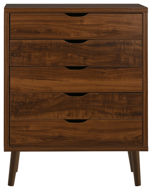 Mid Century Wooden 5 Drawer Chest Brown Mid Century Wooden 5 Drawer Chest Brown