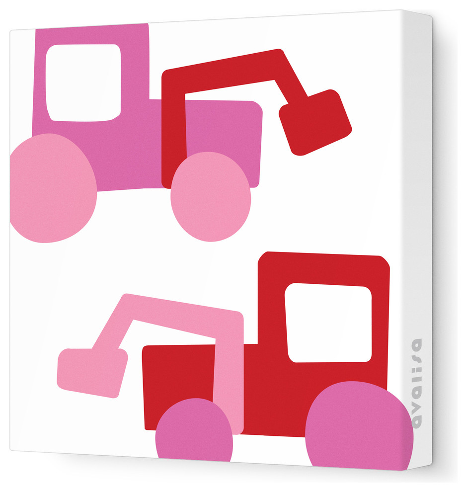 Things That Go - Tractors Stretched Wall Art, 28" x 28", Pink