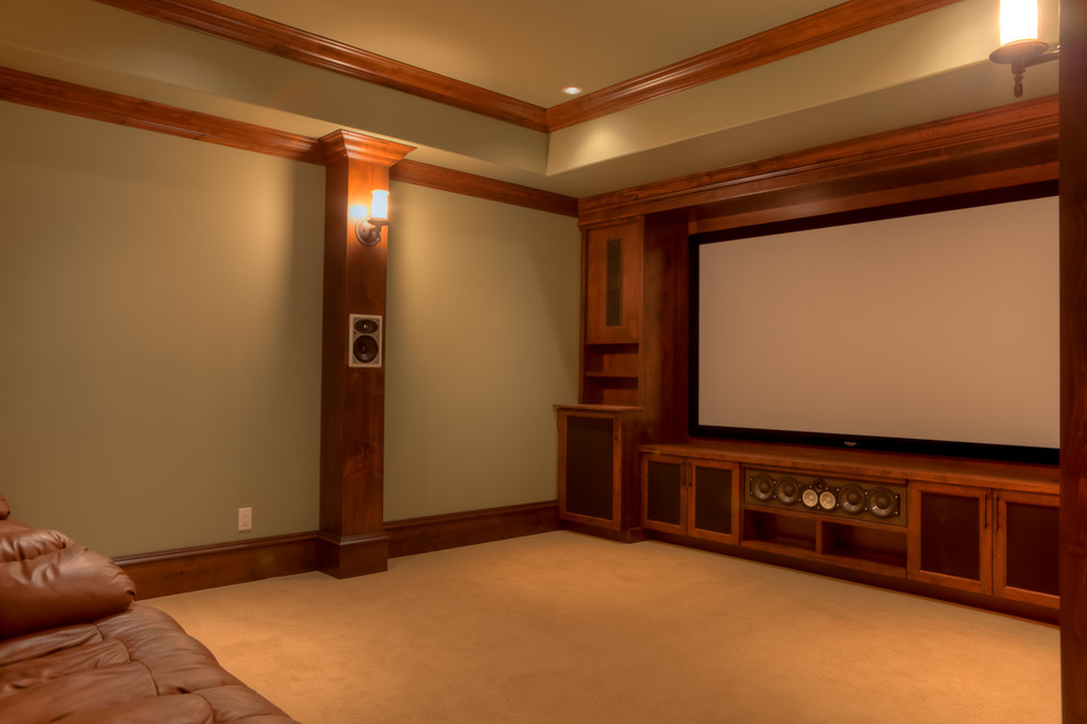 This is an example of a traditional home theatre in Calgary.