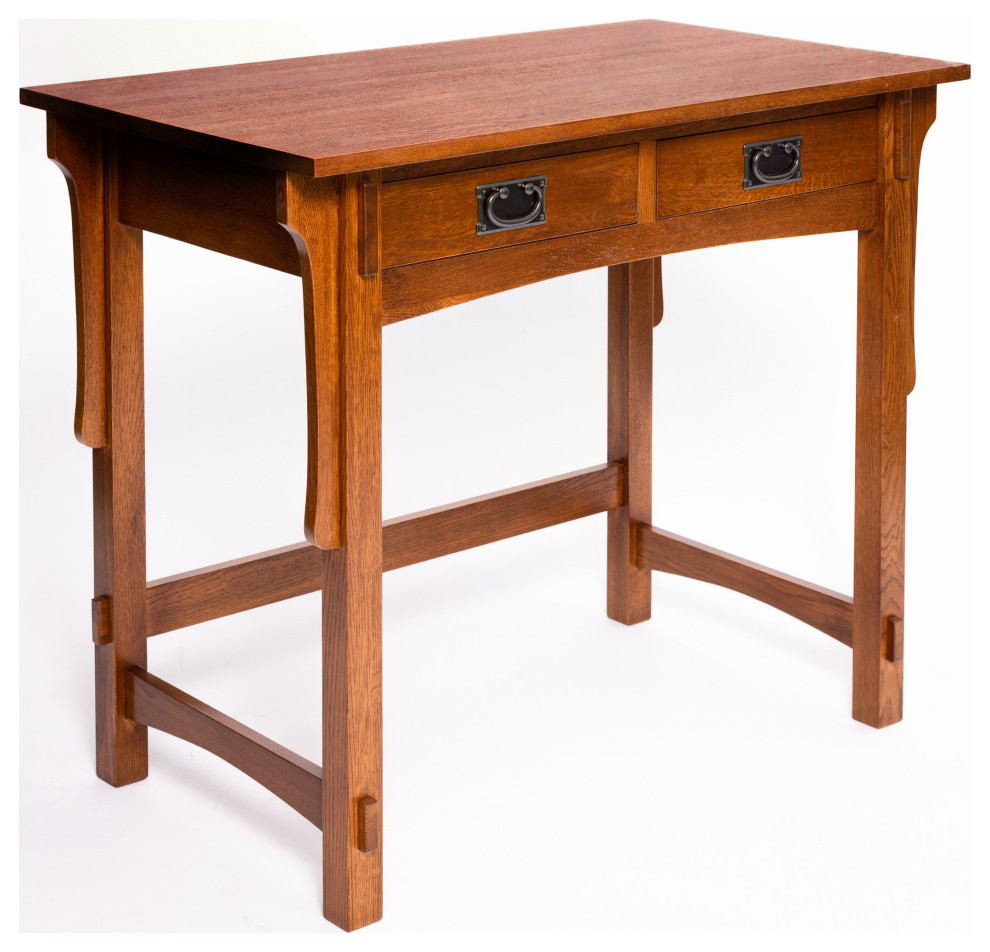 Mission Quarter Sawn Oak Small Desk With 2 Drawers Craftsman Desks And Hutches by Crafters