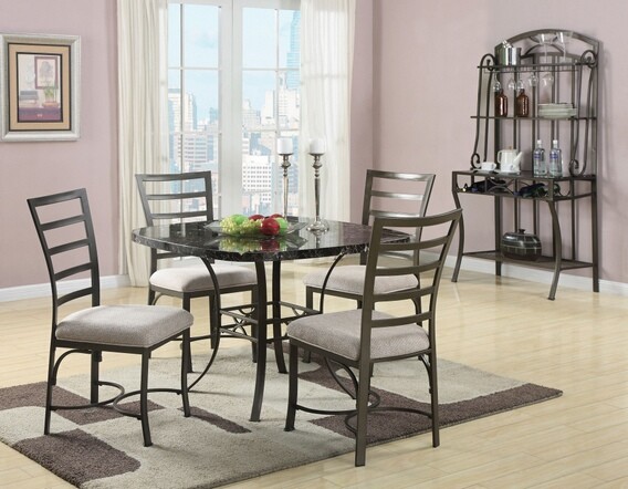 5 pc daisy collection rounded square black faux marble top and metal frame table