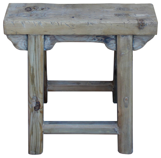 Consigned Chinese Raw Wood Rough Finish Accent Single Sitting Stool Consigned Chinese Raw Wood Rough Finish Accent Single Sitting Stool