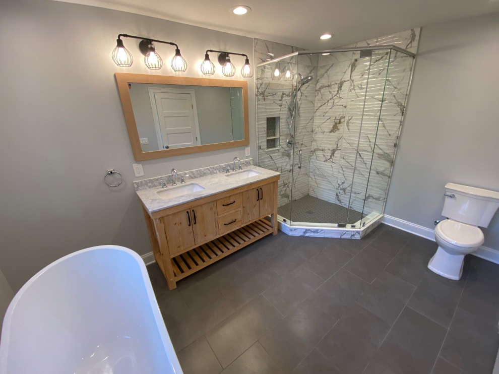 Primary Bathroom Vanity & Neo-Angle Shower | Bergenfield NJ