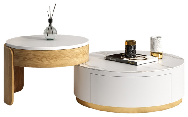 Modern Round Coffee Table With Storage, Circle White Coffee Table With Storage