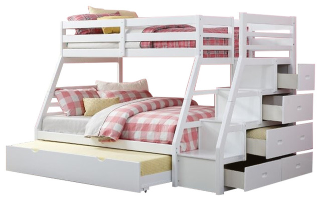 Rosebery Kids Twin Over Full Bunk Bed, Twin Over Queen Bunk Bed With Stairs And Trundle