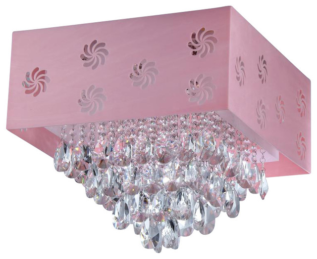 Pink Square Crystal Chandelier Contemporary Flushmount Ceiling