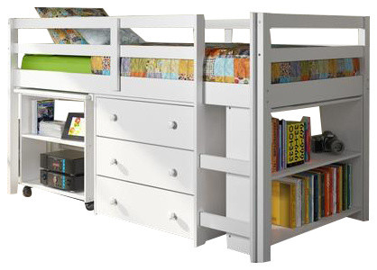 Kids Furniture Set With Twin Loft Bed Desk Dresser Bookcase In