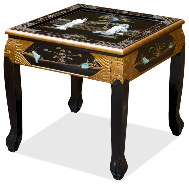 Black Lacquer Mother Of Pearl Asian, Small Black Lacquer Coffee Table Set