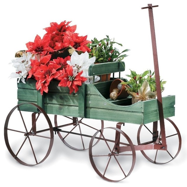 Amish Wagon Decorative Garden Planter, Green