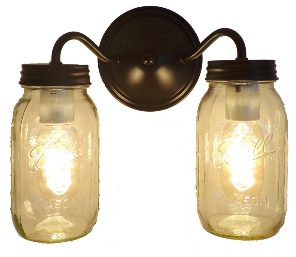 Mason Jar Light 3-Light Brushed Nickel Vanity Light Authentic Ball Mason Jars 
