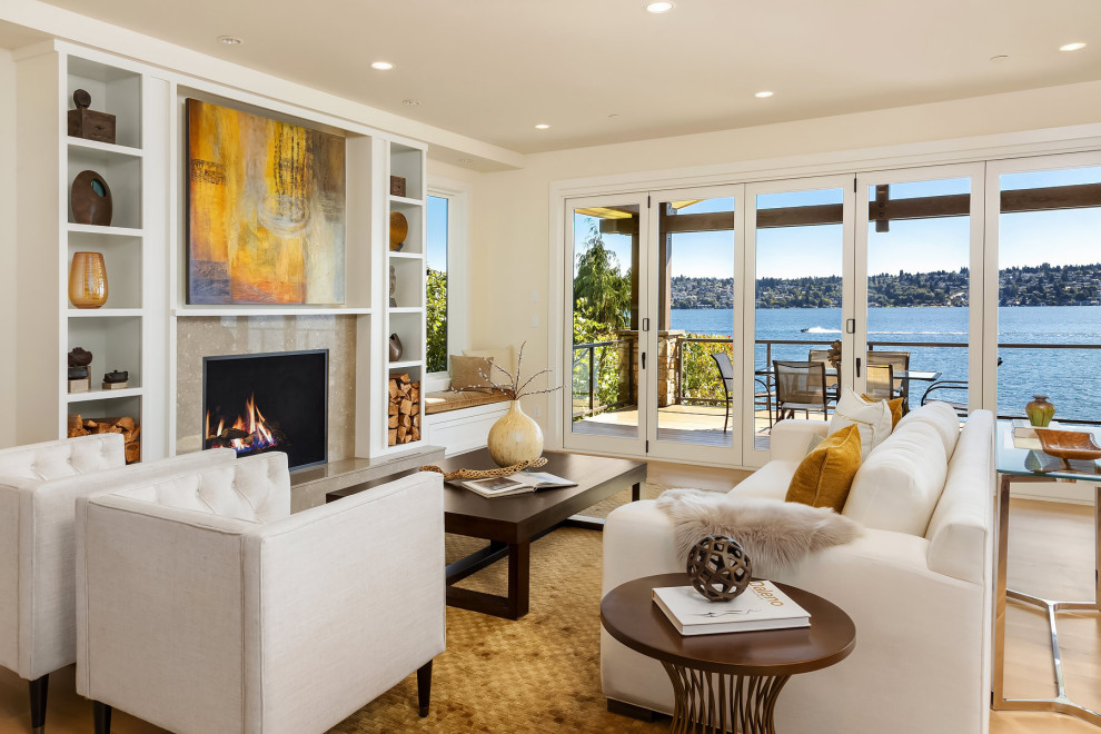 Mercer Island Waterfront Home - Transitional - Living Room - Seattle ...