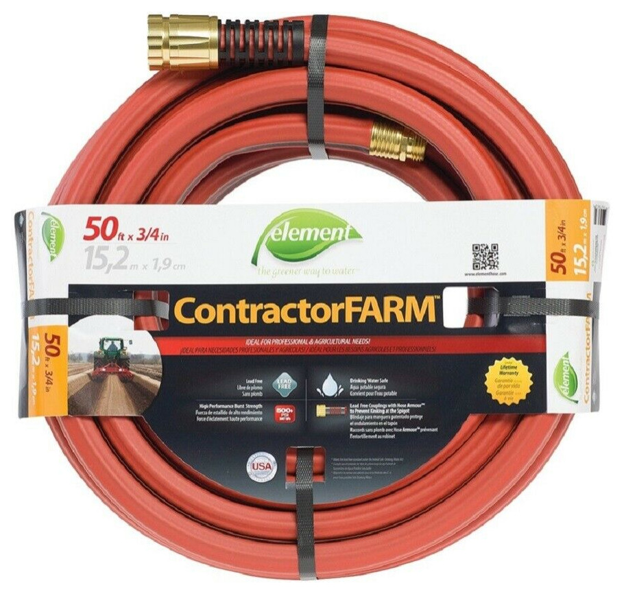 Element Contractor Farm Garden Hose, 3/4"x50' Traditional Garden Hoses by Life and Home