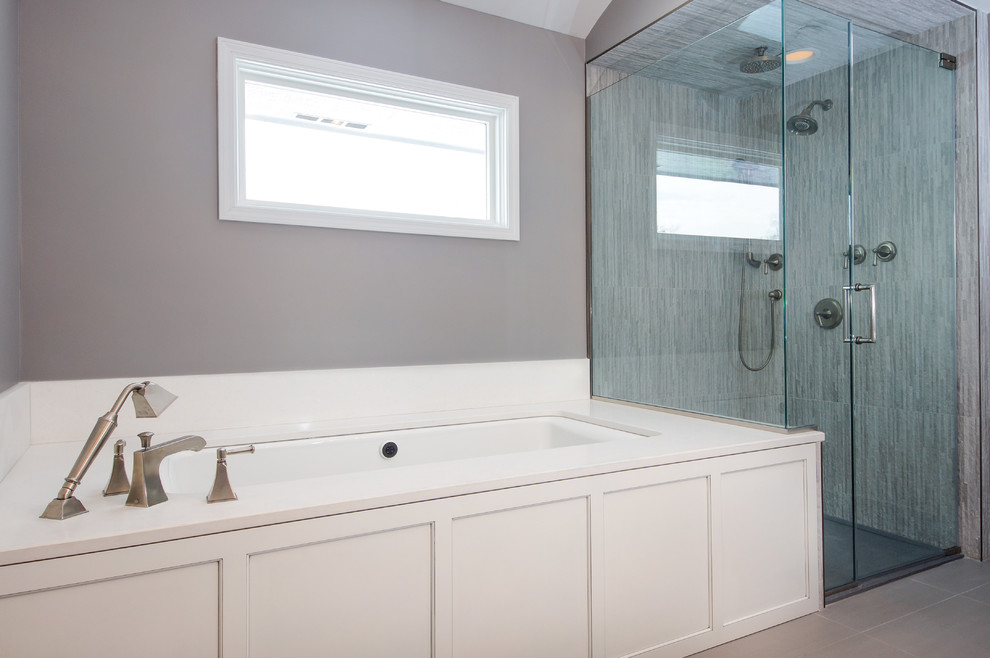 Transitional White and Gray Master Bath Willowbrook