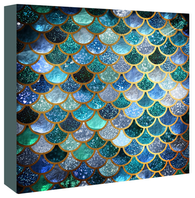 Decor ~ Vivid Coaster Blue Gift Pattern ~ Mermaid Fish Scales Silver 