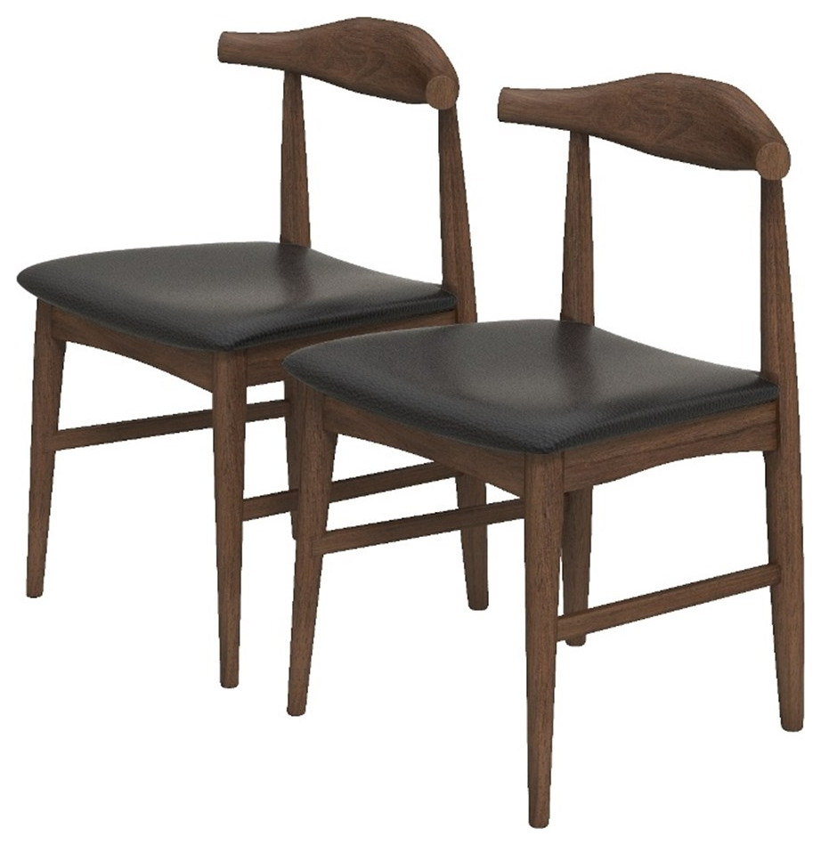 Silas MidCentury Modern Black Faux Leather Dining Chair (Pair
