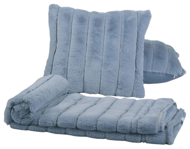 BNF Home Rabbit Faux Fur Throw Blanket and 2 Matching Pillows Combo - Decorative Pillows Houzz