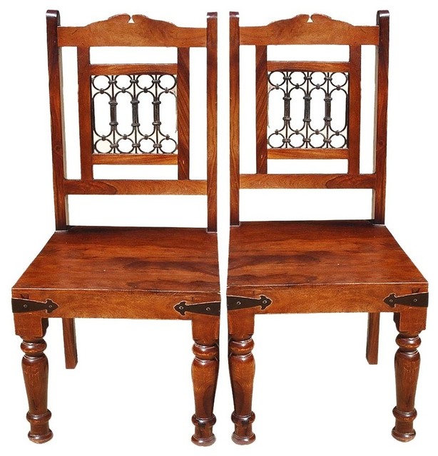San Francisco Solid Wood Iron Grill Back Chairs Set Of 2