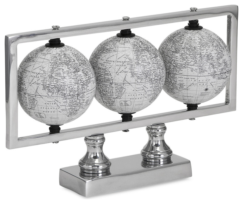 Trio of White World Globes