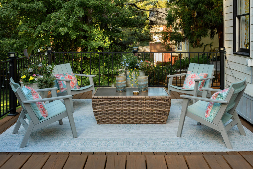 Deck - transitional backyard second story metal railing deck idea in Atlanta with a bbq area and no cover