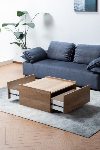 Eleanor Light Brown Wood Finish Coffee Table With 2 Handleless Drawers ...