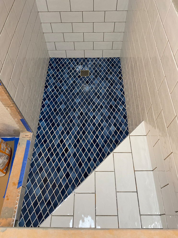 Blue and white bathroom