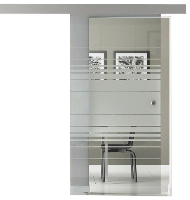 Sliding Glass Barn Door Semi Transparent And Lines Design 26 X81 Left