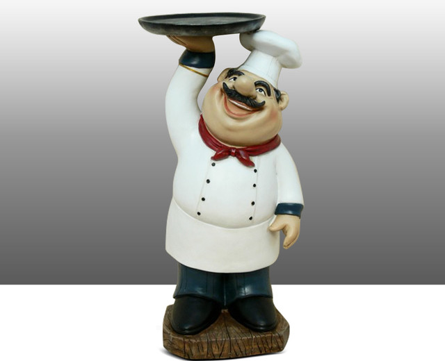 Chef Kitchen Statue Figure Holding Plate Table Art Decor Traditional