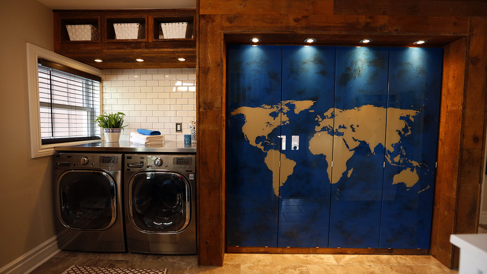 Inspiration for a small transitional ceramic tile mudroom remodel in Toronto with beige walls