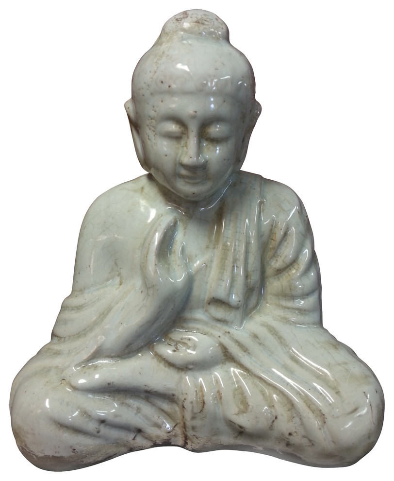 Sitting Buddha Statue, Ivory Finish