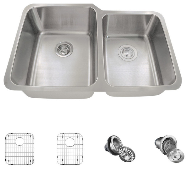 513 Offset Double Bowl Stainless Steel Kitchen Sink Contemporary