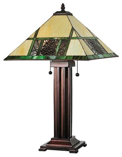 Meyda Lighting 24"H Pinecone Ridge Table Lamp, Beige Amber Zasdy