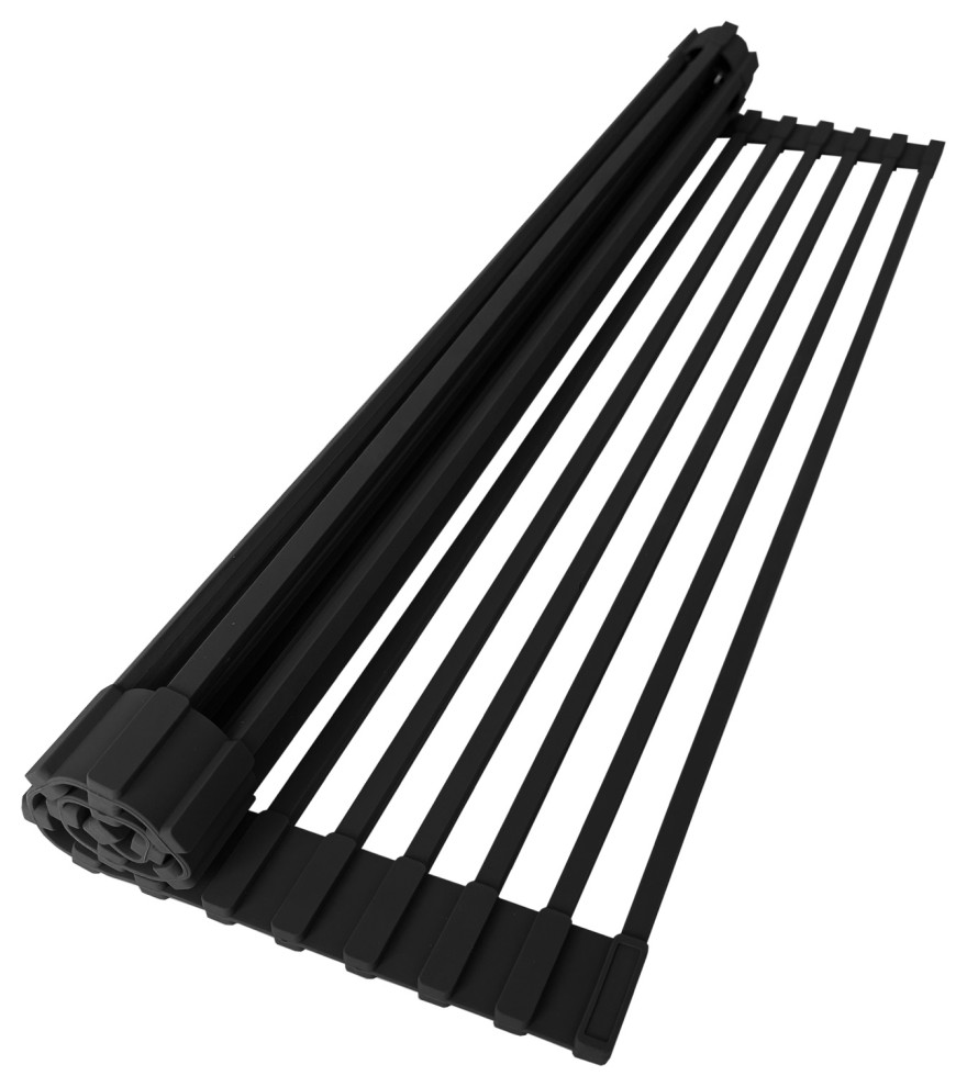 Stylish 20" Over The Sink Roll-Up Dish Drying Rack, Black