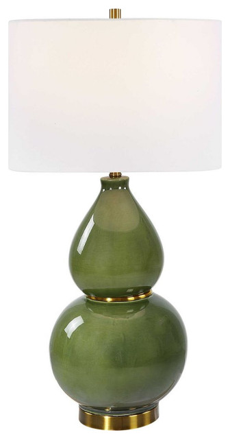 Elegant Gloss Moss Green Ceramic Gourd Shape Table Lamp 31 in Brass ...